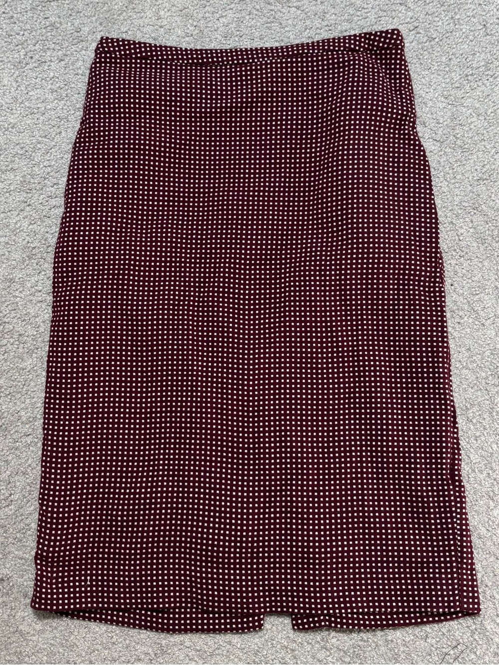 Pure Collection Burgundy and White Grid Patterned Pencil Skirt with Vented Back